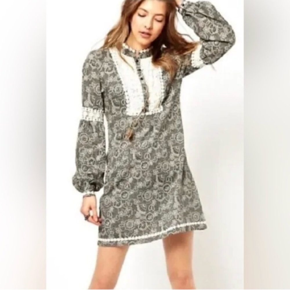 Free People Gray Floral Long Sleeve Dress size 2